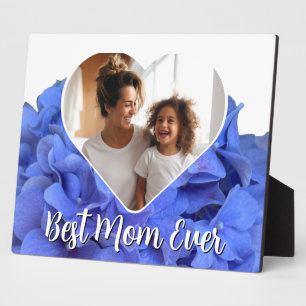 Elegant blue floral Best Mum Ever photo template Plaque