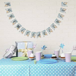 Elegant Blue Floral Birthday Party  Bunting