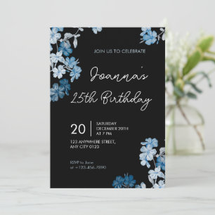 Elegant Blue Floral Birthday Party Invitation
