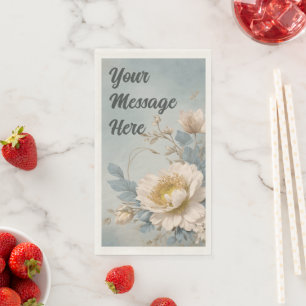 Elegant Blue Floral Birthday Party Napkin