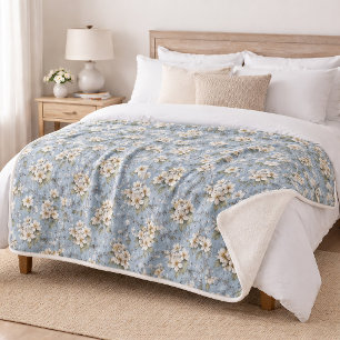 Elegant Blue Floral Blossom  Sherpa Blanket