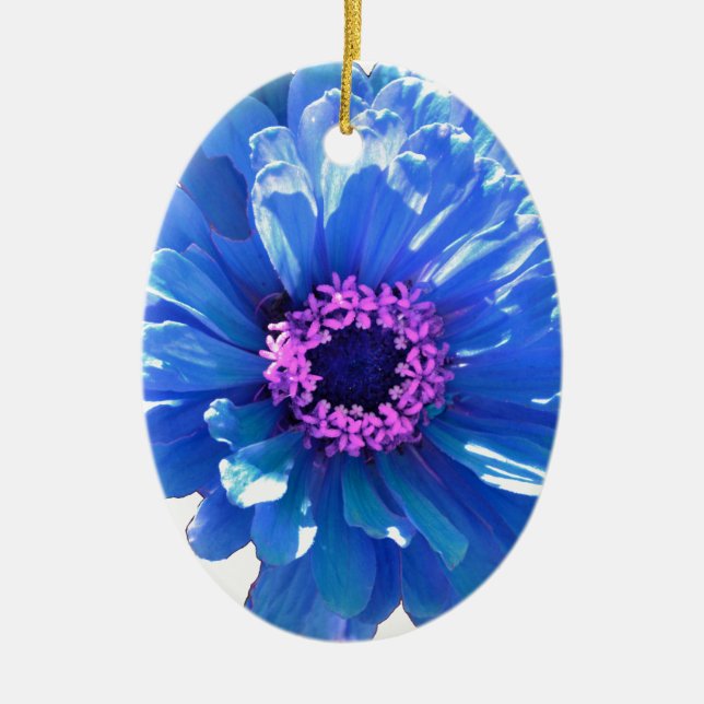 Elegant blue floral blue daisy ceramic tree decoration (Front)