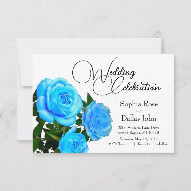 elegant blue floral blue roses blue flowers invitation (Front)