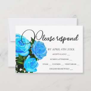 elegant blue floral blue roses blue flowers RSVP card