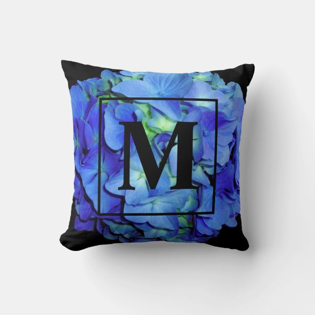 Elegant blue floral blue roses blue hydrangeas  cushion (Front)