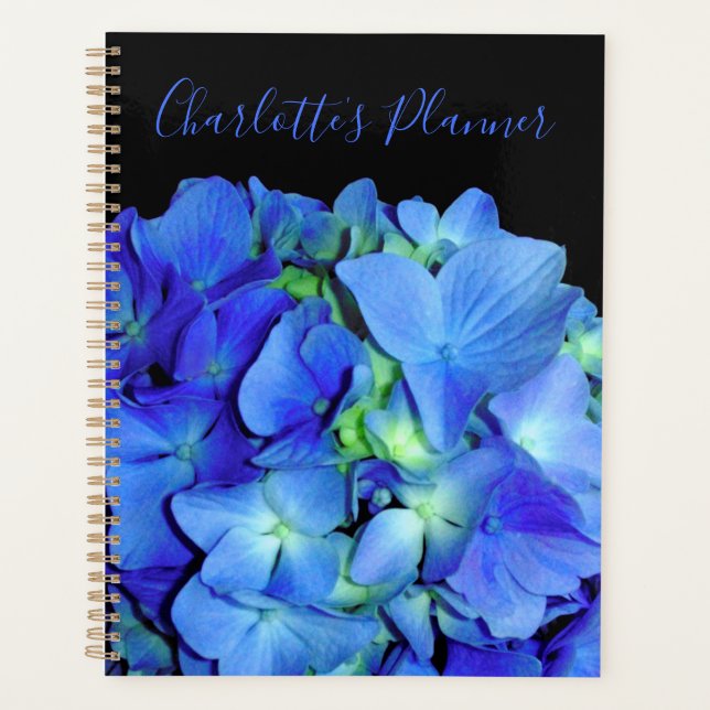 Elegant blue floral blue roses blue hydrangeas  planner (Front)