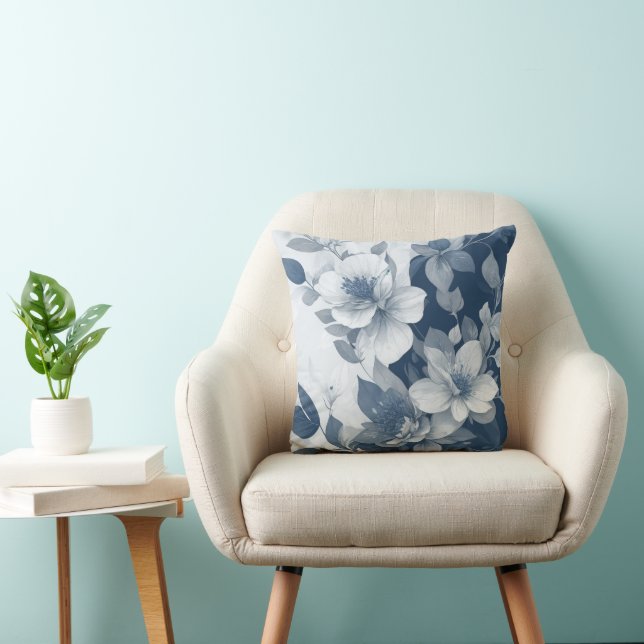 Elegant Blue Floral Blue | Vintage Botanic Cushion (Chair)
