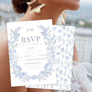 Elegant blue floral bohemian wedding RSVP cards