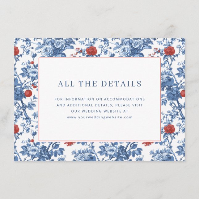 Elegant Blue Floral Border Enclosure Card (Front)