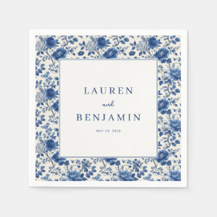 Elegant Blue Floral Border Napkin