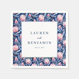 Elegant Blue Floral Border Napkin
