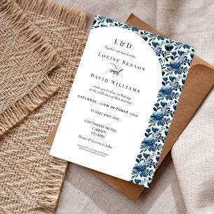 Elegant Blue Floral Border Wedding Invitation