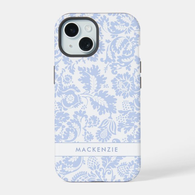Elegant Blue Floral Botanical iPhone 15 Case (Back)