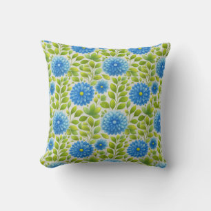 Elegant Blue Floral Botanical Pattern Cushion