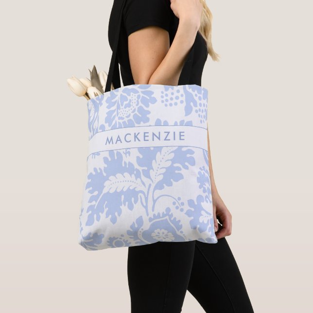 Elegant Blue Floral Botanical Tote Bag (Close Up)