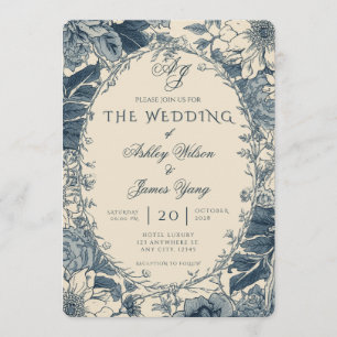 Elegant Blue Floral Botanical Wedding Invitation