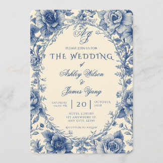 Elegant Blue Floral Botanical Wedding Invitation