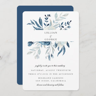 Elegant Blue Floral Bouquet Wedding Invitation