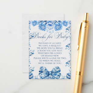 Elegant Blue Floral Bow Chic Toile Books for Baby Enclosure Card