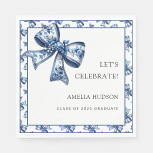 Elegant Blue Floral Bows Class Of 2025 Napkin