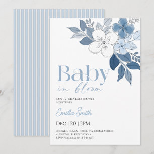 Elegant Blue Floral Boy Baby shower Invitation