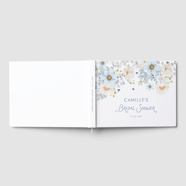 Elegant Blue Floral Bridal Bridal Shower Guest Book (Full)