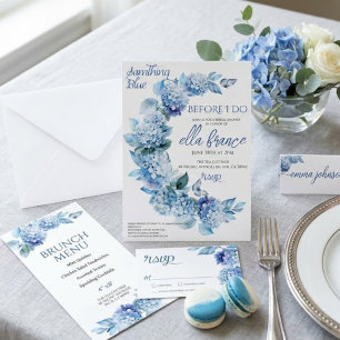 Elegant Blue Floral Bridal Brunch Party Invitation