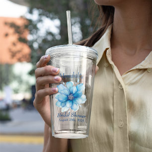 Elegant Blue Floral Bridal Shower Acrylic Tumbler
