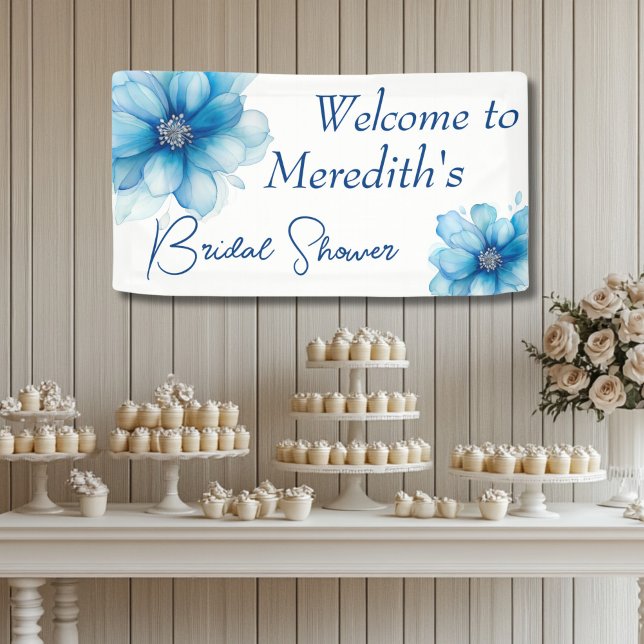Elegant Blue Floral Bridal Shower Banner (Creator Uploaded)