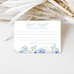 Elegant Blue Floral Bridal Shower Date Night Ideas Enclosure Card