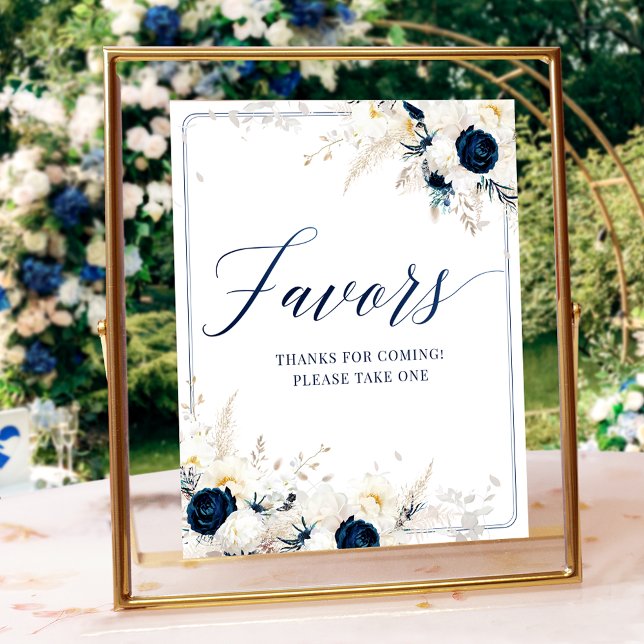 Elegant Blue Floral Bridal Shower Favours Sign (Creator Uploaded)