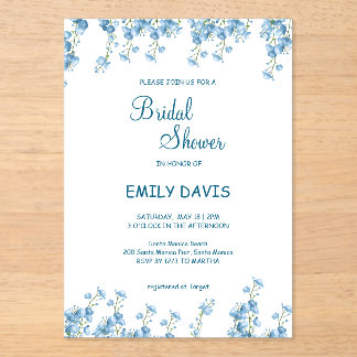 Elegant Blue Floral Bridal Shower Invitation