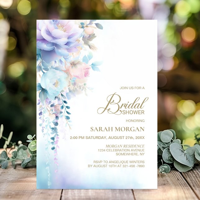 Elegant Blue Floral Bridal Shower Invitation (Creator Uploaded)