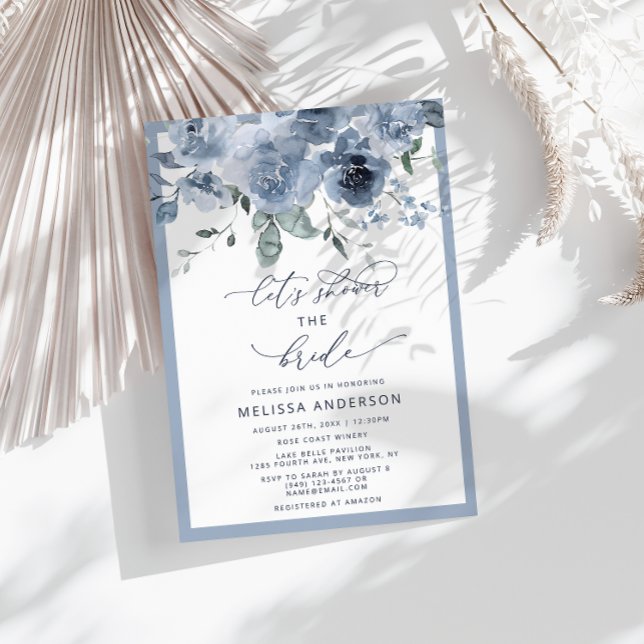 Elegant Blue Floral Bridal Shower Invitation (Creator Uploaded)