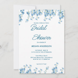 Elegant Blue Floral Bridal Shower Invitation
