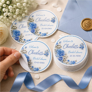 Elegant Blue Floral Bridal Shower Sticker