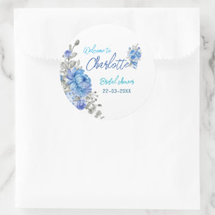 Elegant Blue Floral Bridal Shower Sticker