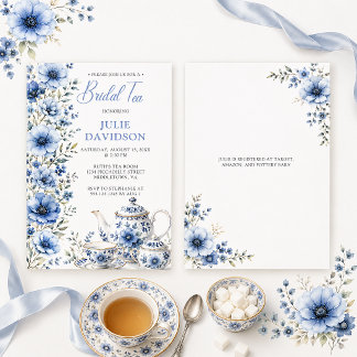 Elegant Blue Floral Bridal Shower Tea | Invitation