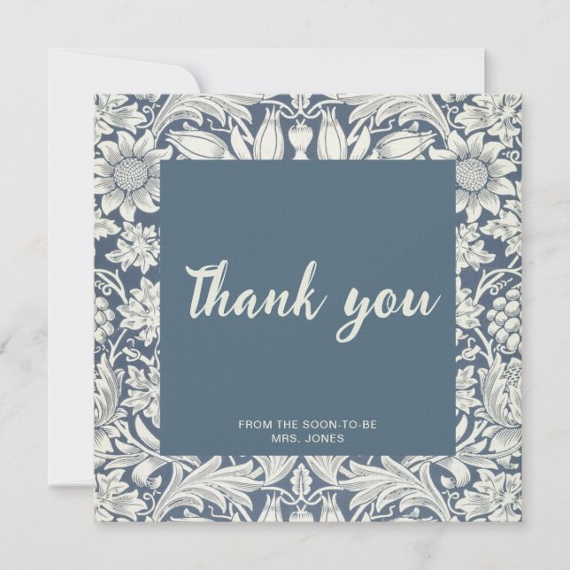 Elegant blue floral bridal shower thank you card (Front)