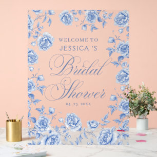 Elegant Blue Floral Bridal Shower Welcome Acrylic Sign