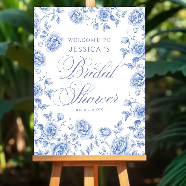 Elegant Blue Floral Bridal Shower Welcome  Poster (Creator Uploaded)