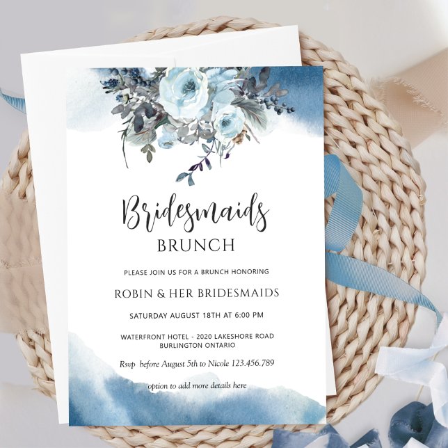 Elegant Blue Floral Bridesmaids Brunch/Luncheon Invitation (Creator Uploaded)
