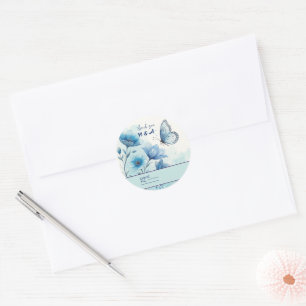 Elegant Blue Floral & Butterfly Custom  Classic Round Sticker