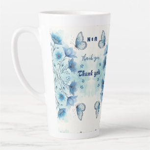 Elegant Blue Floral & Butterfly Custom Latte Mug