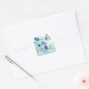 Elegant Blue Floral & Butterfly Custom  Square Sticker