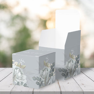 Elegant Blue Floral Calligraphy Wedding Favour Box