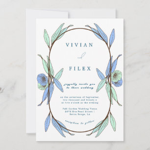 Elegant Blue Floral Capsul Wedding Invitation