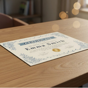 Elegant Blue Floral Certificate of Achievement Des