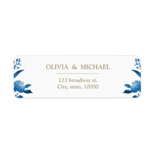 Elegant blue floral Chinoiserie return address