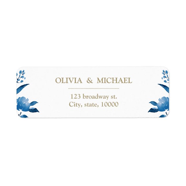Elegant blue floral Chinoiserie return address (Front)
